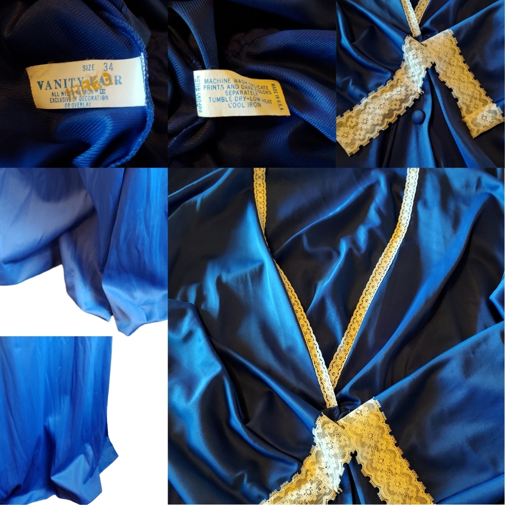 Vintage Vanity Fair Nylon Blue Dressing Gown Robe Nightgown Duster - Size 34 - Picture 16 of 16